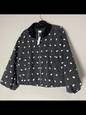 NEW Anthropologie Maeve Bubble Jacket Gray White Floral oversized size small